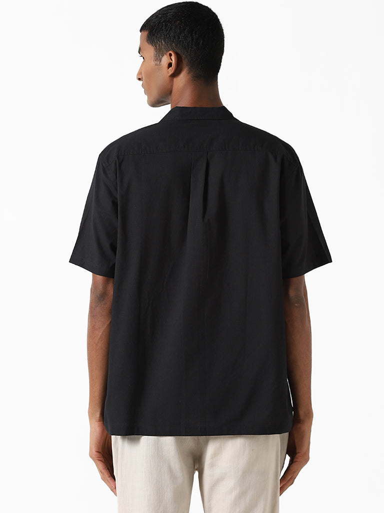 ETA Black Embroidered Resort Fit Dobby Shirt
