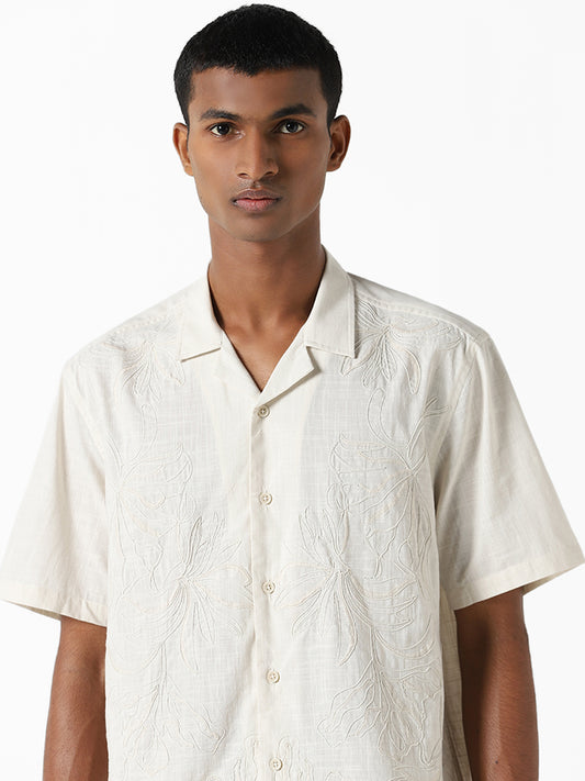 ETA Off-White Embroidered Resort Fit Dobby Shirt