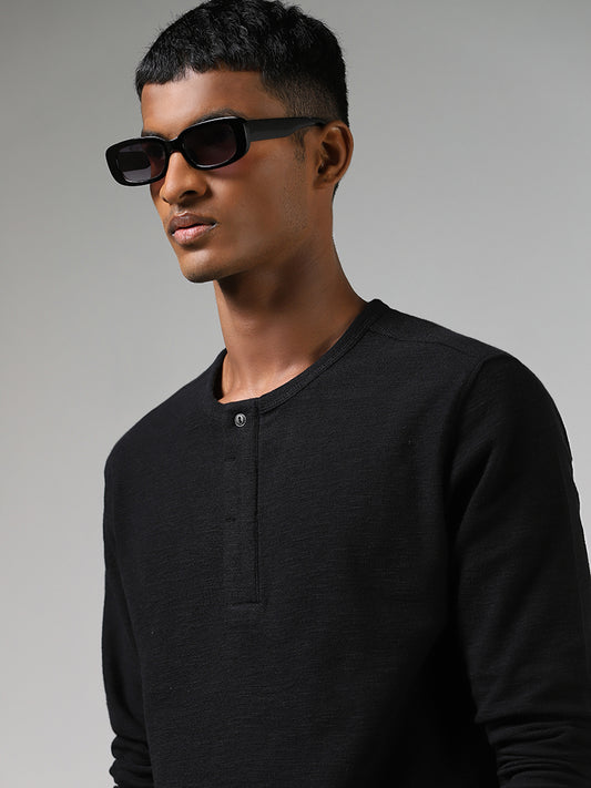 ETA Black Henley Neckline Slim Fit T-Shirt