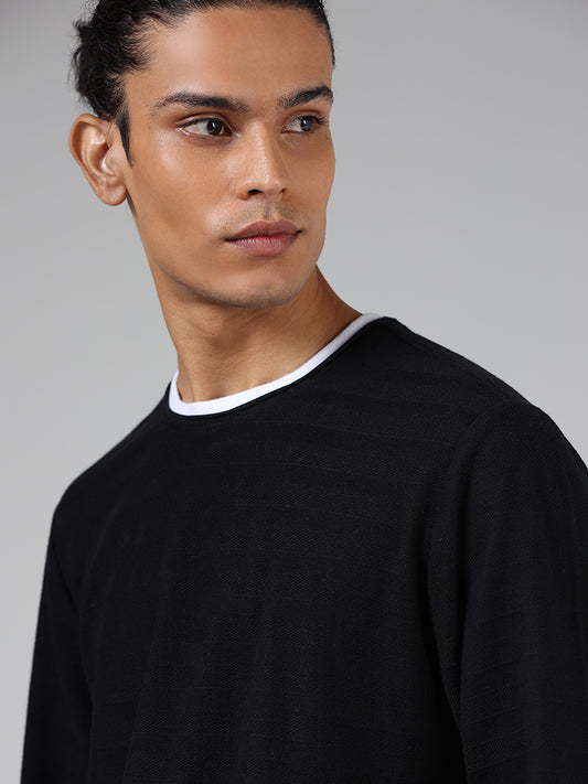 ETA Black Stripe-Textured Slim Fit T-Shirt