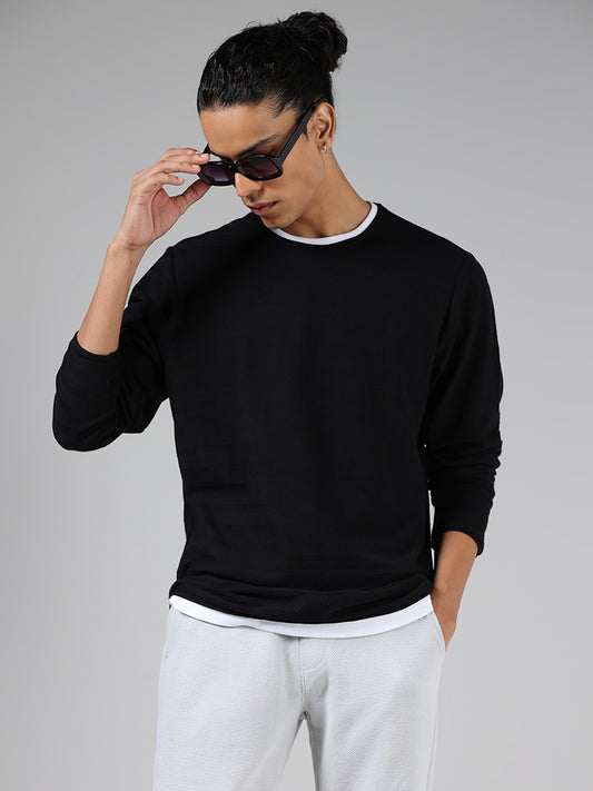 ETA Black Stripe-Textured Cotton Slim Fit T-Shirt