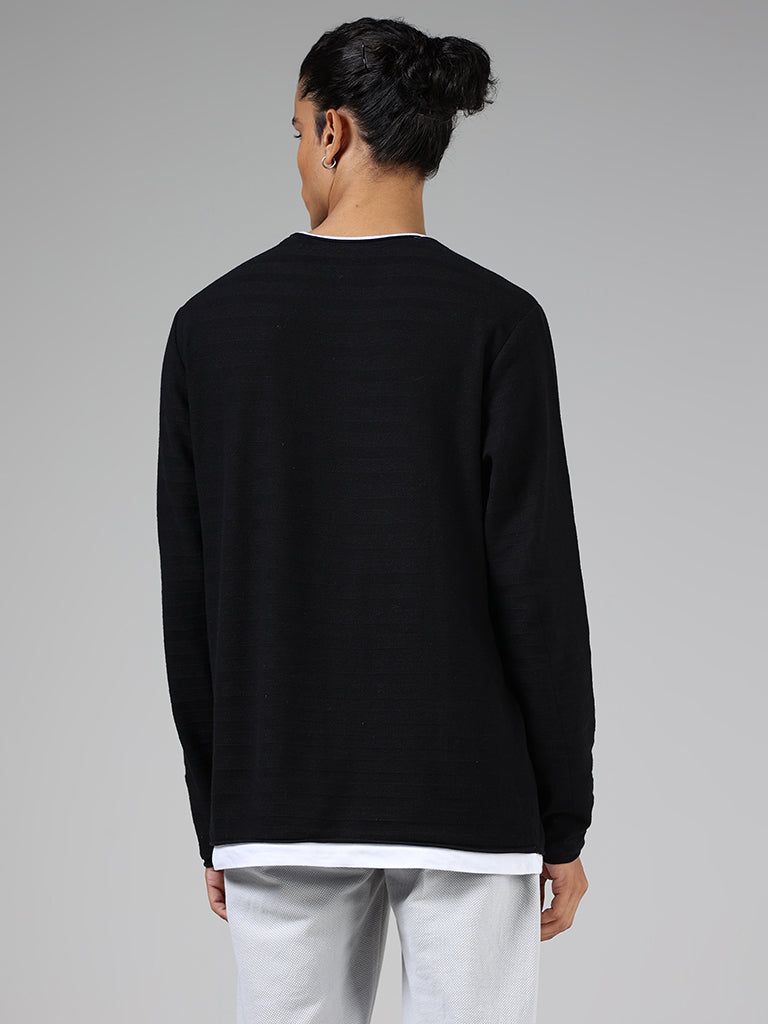 ETA Black Stripe-Textured Slim Fit T-Shirt