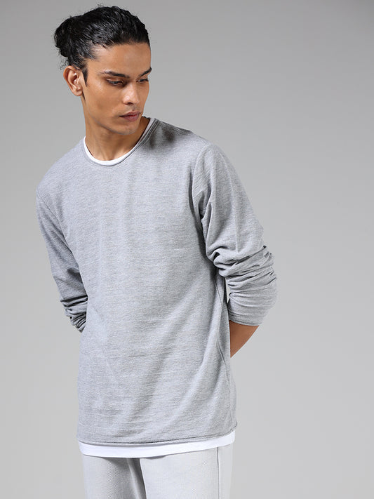 ETA Grey Stripe-Textured Cotton Slim Fit T-Shirt