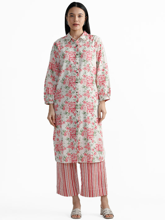Utsa Pink Floral Printed Shirt Kurta