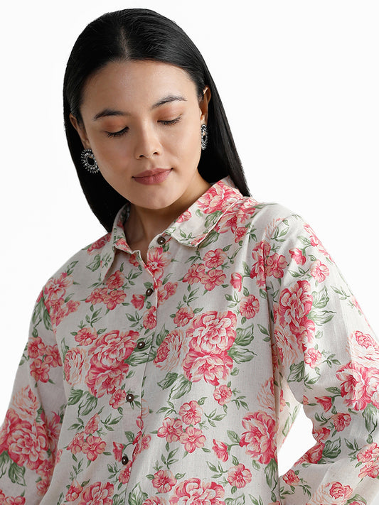 Utsa Pink Floral Printed Shirt Kurta