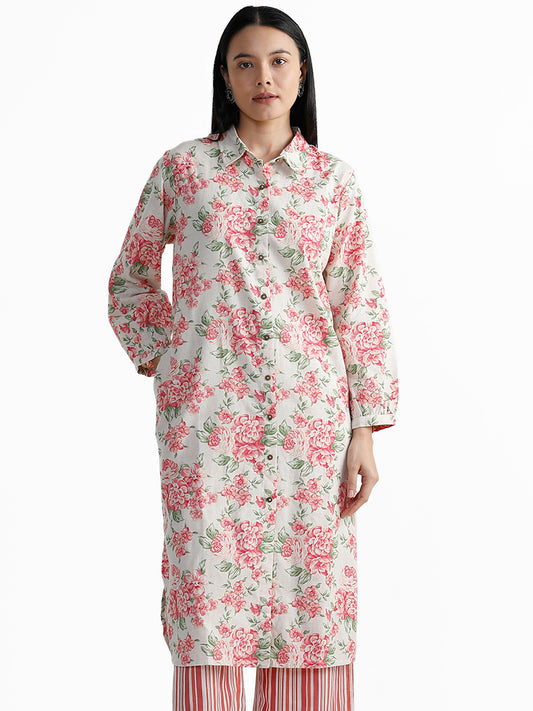 Utsa Pink Floral Printed Shirt Kurta