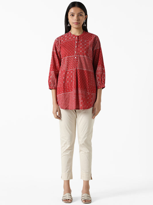 Utsa Red Bandhani Printed Straight Tunic