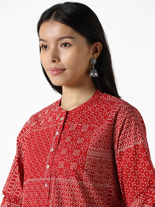 Utsa Red Bandhani Printed Straight Tunic