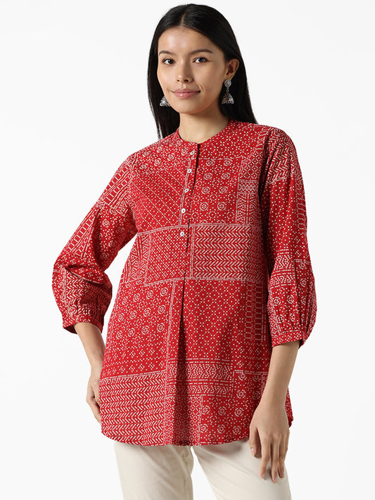 Utsa Red Bandhani Printed Straight Tunic