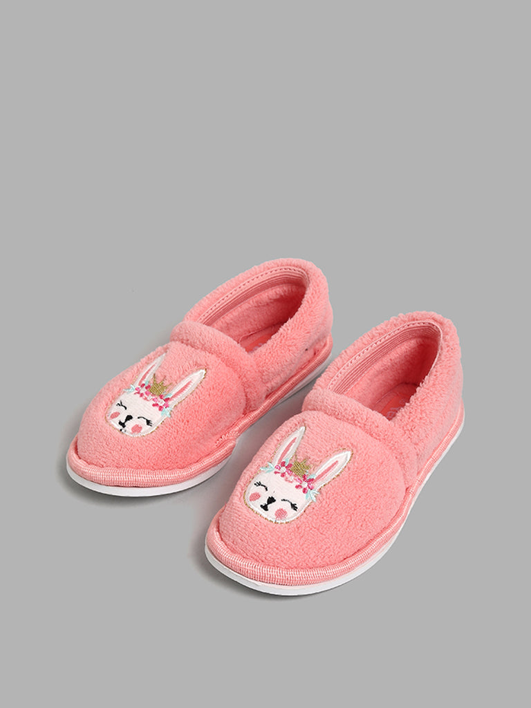 Yellow Pink Bunny Embroidered Fur Shoes
