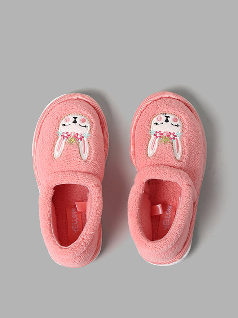 Yellow Pink Bunny Embroidered Fur Shoes