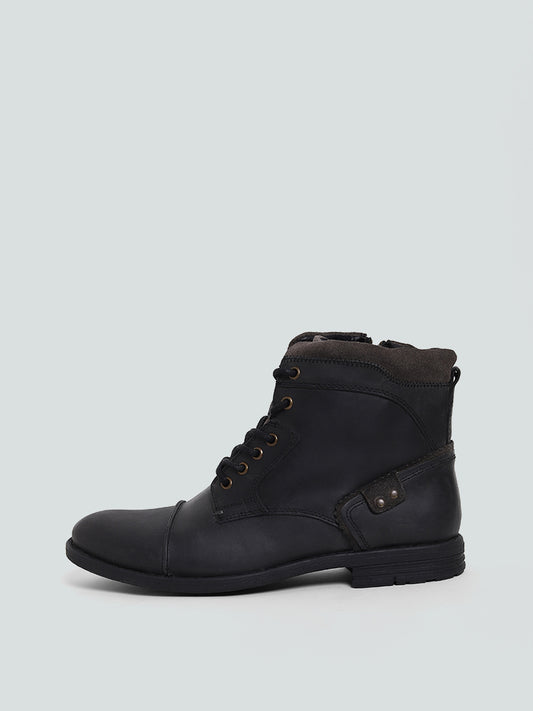 SOLEPLAY Black Top Leather Biker Boots