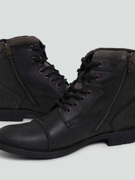 SOLEPLAY Black Top Leather Biker Boots