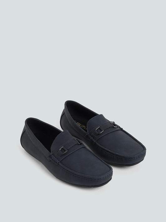 SOLEPLAY Textured Saddle Navy Blue Loafers
