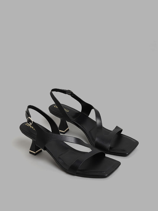LUNA BLU Black Sling Back Spool Heels Sandals