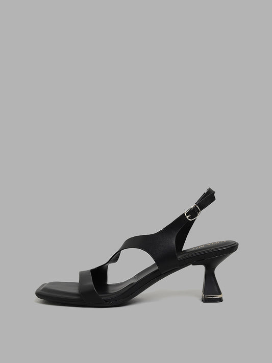 LUNA BLU Black Sling Back Spool Heels Sandals