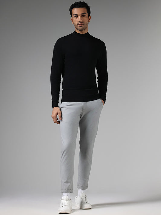 WES Formals Solid Black Slim-Fit High Neck Sweater