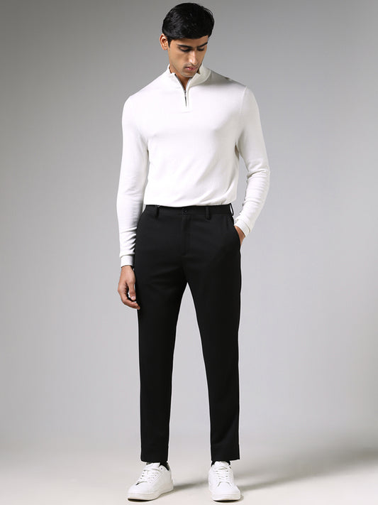 WES Formals Off White Slim Fit High-Top Zipper Sweater