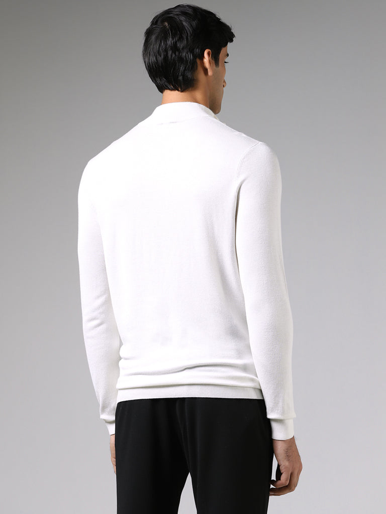 WES Formals Off White Slim-Fit High-Top Zipper Sweater