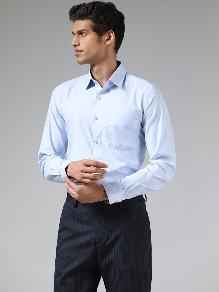 WES Formals Light Blue Printed Slim Fit Shirt