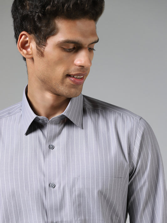 WES Formals Grey Striped Slim Fit Shirt