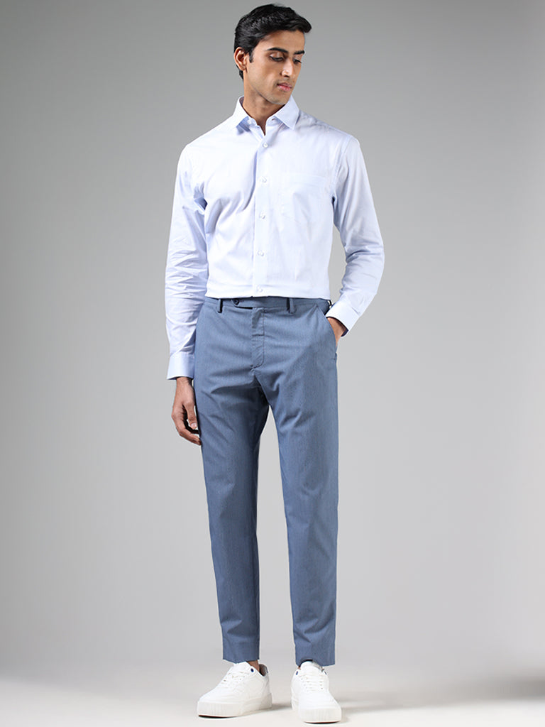 WES Formals Pastel Blue Relaxed Fit Dobby Shirt