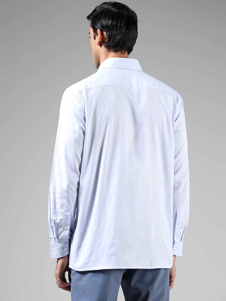 WES Formals Pastel Blue Cotton Relaxed Fit Dobby Shirt