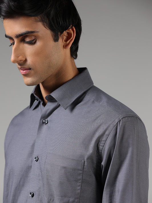 WES Formals Solid Grey Relaxed-Fit Dobby Shirt