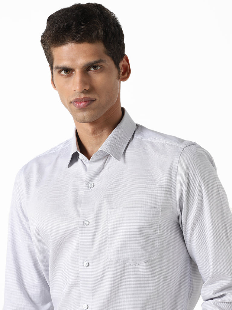 WES Formals Dobby Printed Grey Cotton Slim Fit Shirt