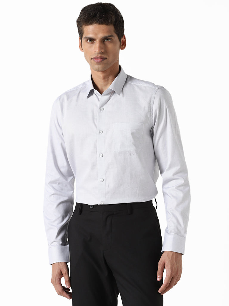 WES Formals Dobby Printed Grey Cotton Slim Fit Shirt