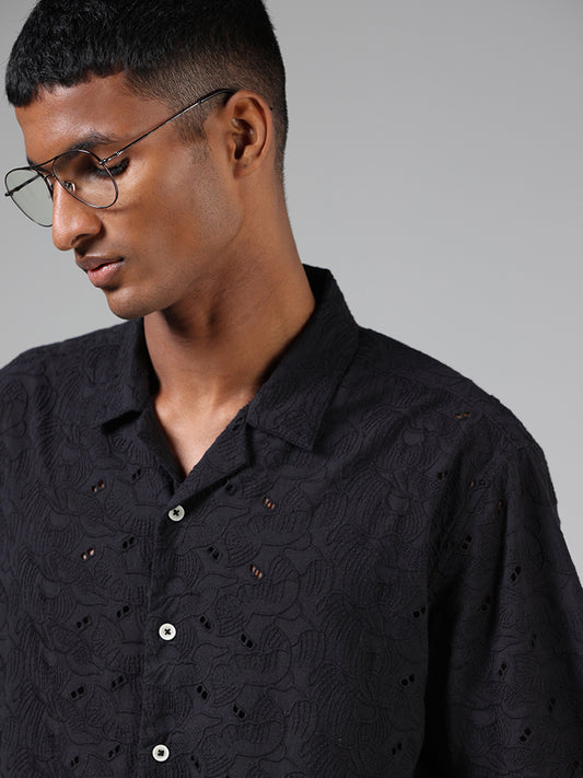 ETA Black Schiffli Relaxed Fit Shirt