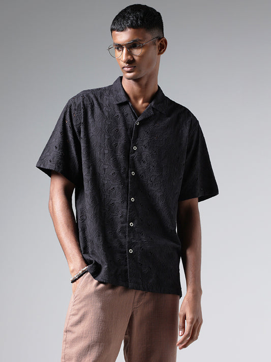 ETA Black Schiffli Relaxed-Fit Shirt