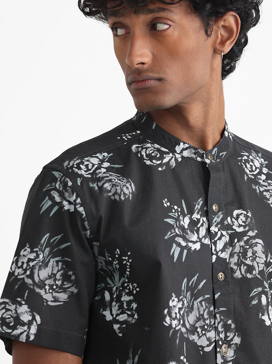 ETA Black Printed Floral Relaxed Fit Lisa Cotton Shirt