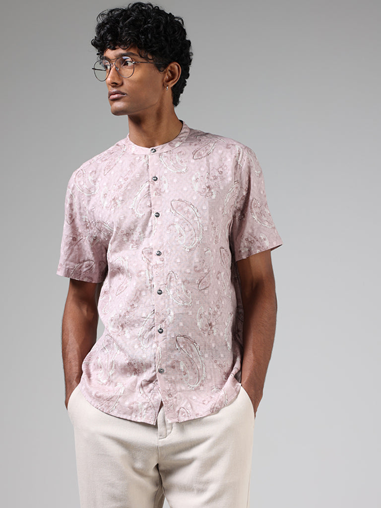 ETA Light Pink Paisley Printed Cotton Relaxed Fit Shirt