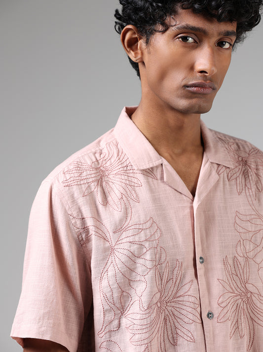 ETA Light Pink Floral Embroidered Relaxed-Fit Shirt
