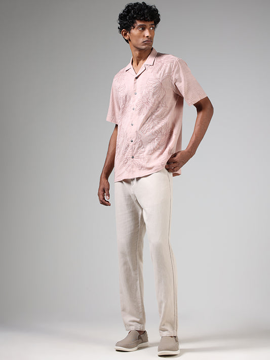 ETA Light Pink Floral Embroidered Relaxed Fit Shirt