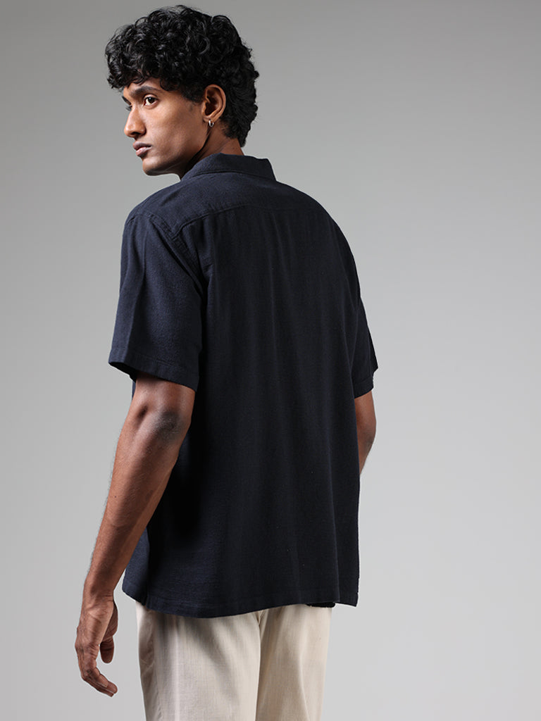 ETA Dark Indigo Self-Textured Cotton Resort Fit Shirt