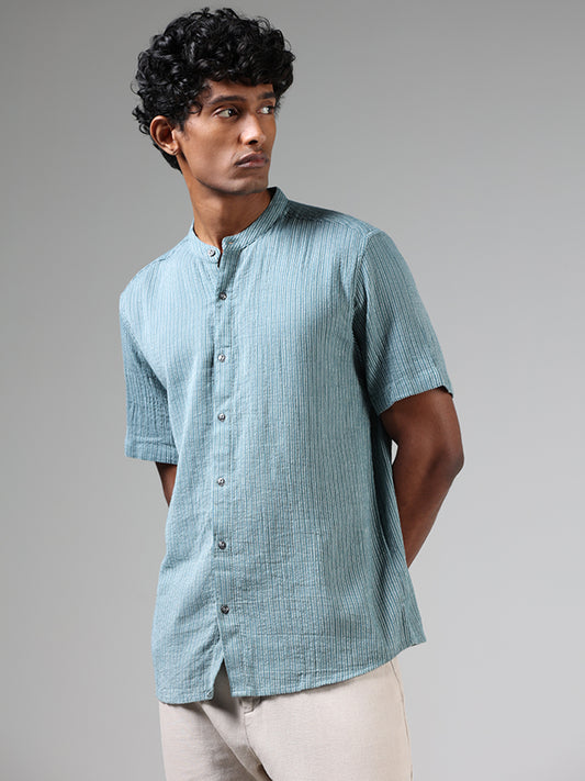 ETA Teal Blue Striped Resort Fit Shirt