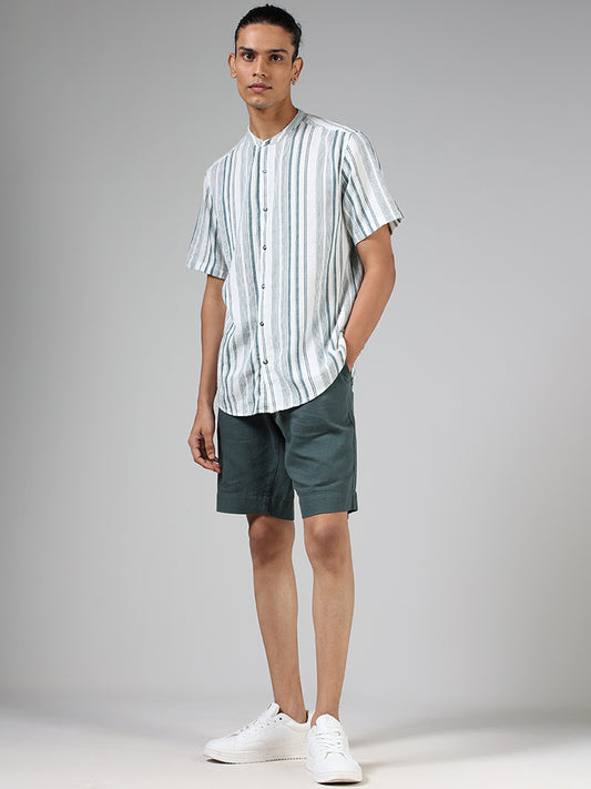 ETA Teal & White Striped Cotton Resort Fit Shirt