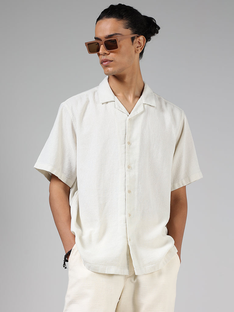 ETA Off White Self-Textured Cotton Resort Fit Shirt