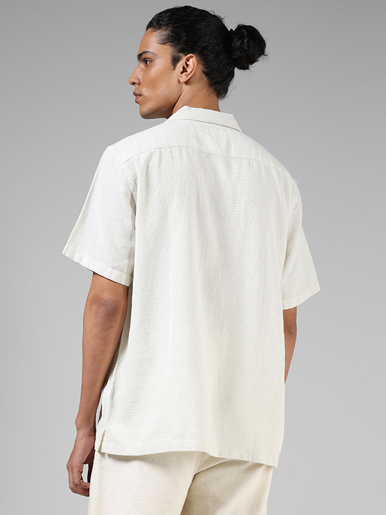 ETA Off White Self-Textured Resort Fit Shirt