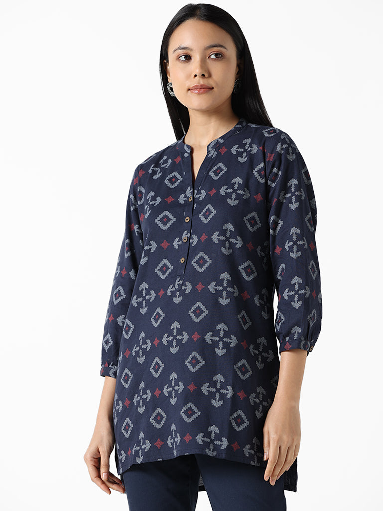 Shop Utsa Indigo Floral Printed Straight Kurta Online – Westside