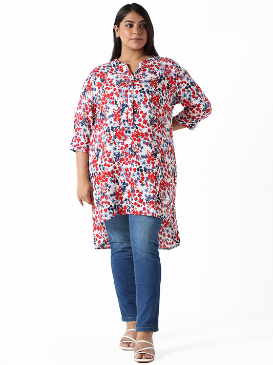 Gia White Multi-coloured Printed Floral Relaxed Fit Blouse