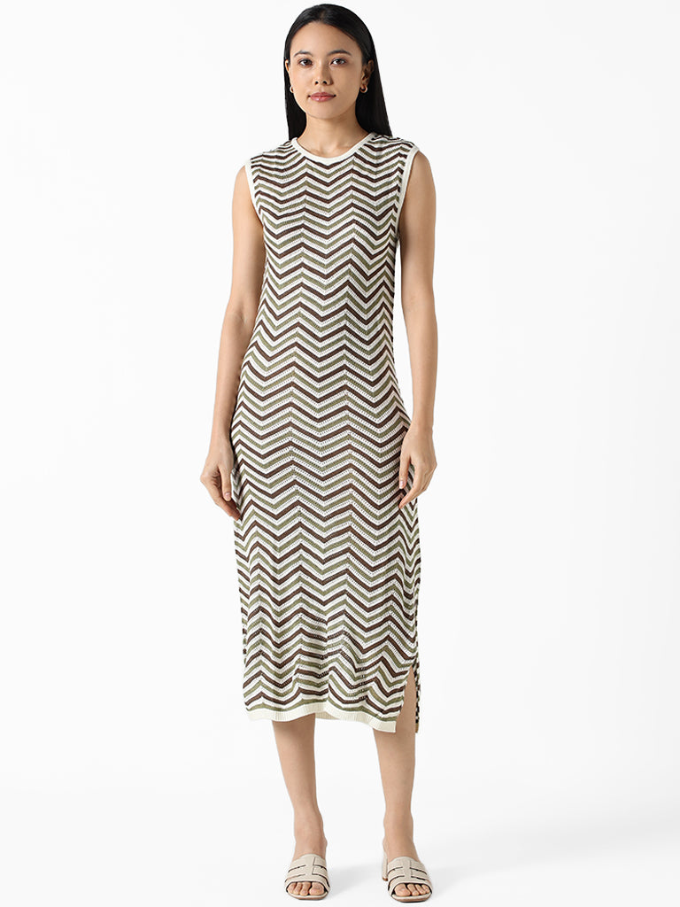 LOV Olive Multi-coloured Slim Fit Dress