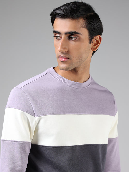 WES Casuals Lilac & Charcoal Colorblock Relaxed Fit Sweatshirt