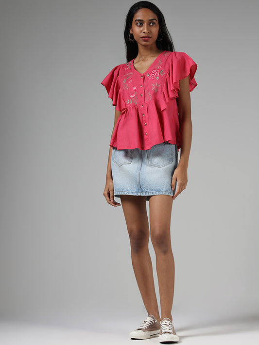 Bombay Paisley Pink Floral Embroidered Top