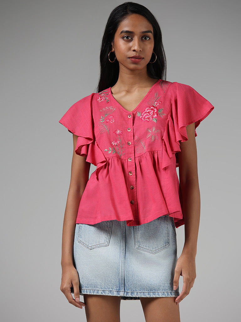 Bombay Paisley Pink Floral Embroidered Top