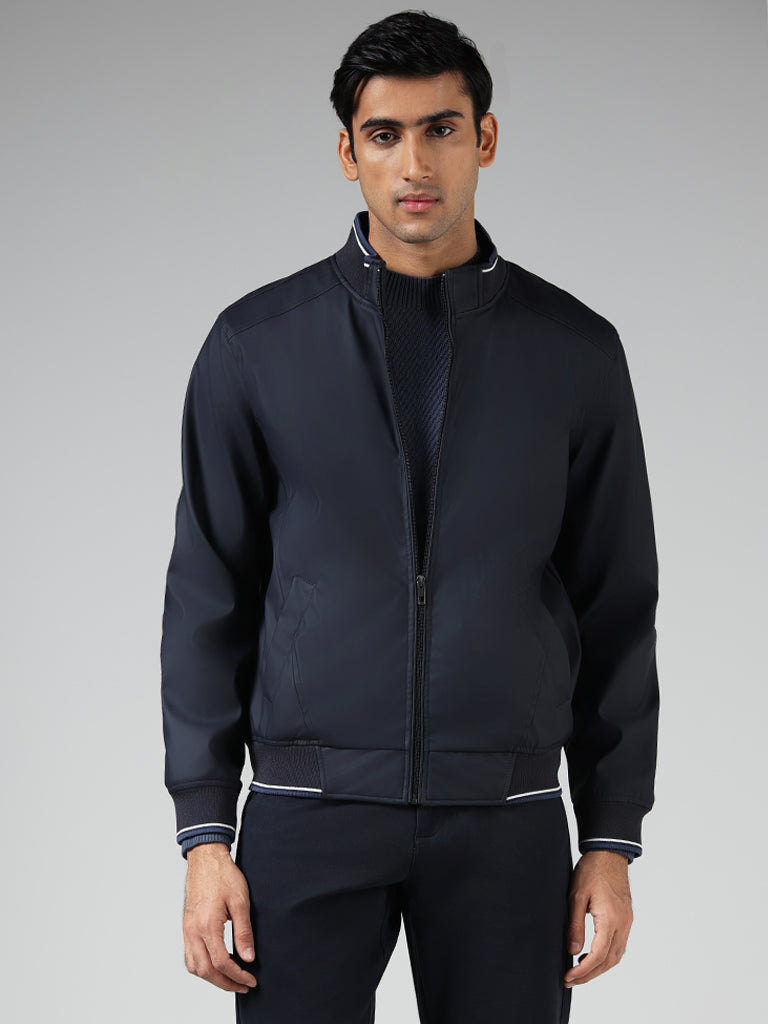 Ascot Solid Navy Relaxed Fit Jacket