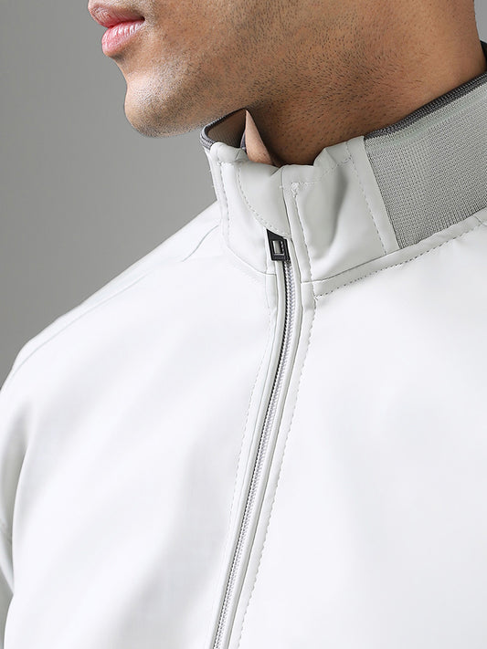 Ascot White Relaxed-Fit High-Top Zipper Jacket