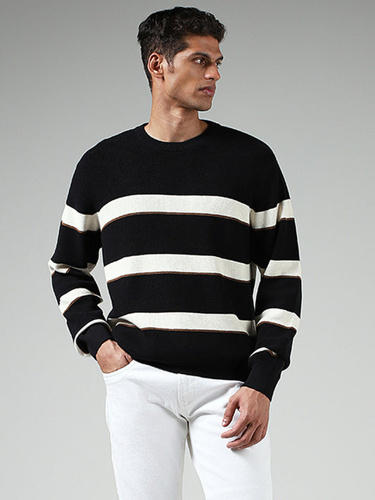 Ascot Black Striped Cotton Sweater